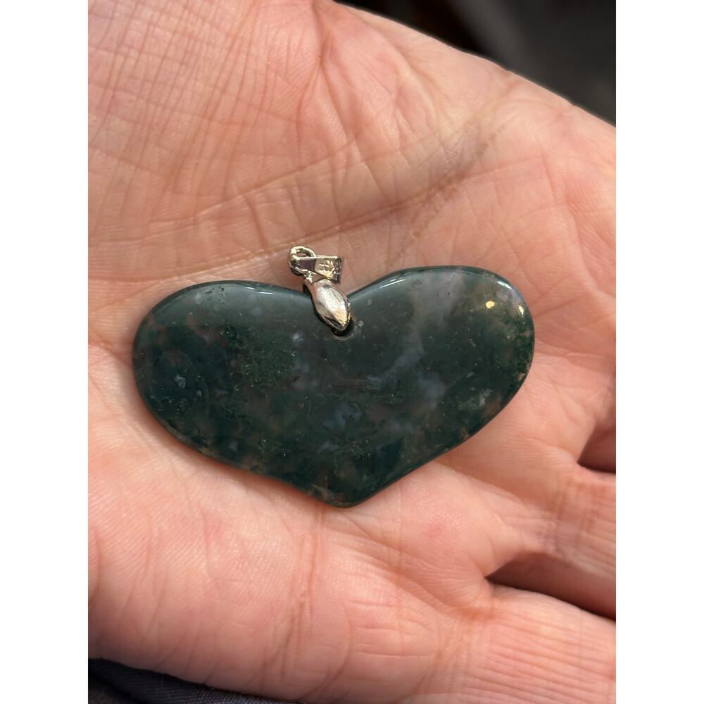 Large Moss Agate Heart Pendant with 18K Gold-Filled Bail